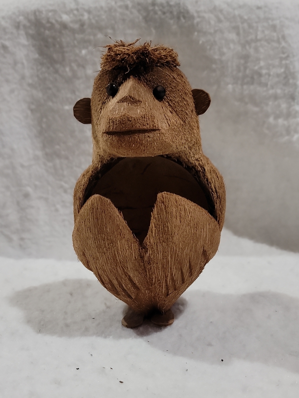 Carved Coconut Monkey Figurine - Tropical Whimsical
